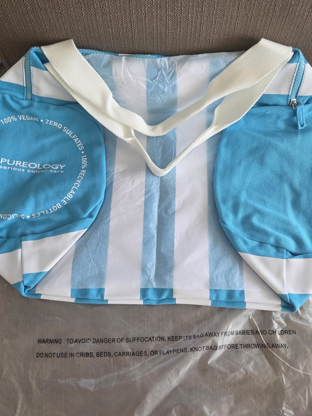 Pureology Blue Turquiose White Striped Canvas GYM BAG NWT In Original Plastic!
